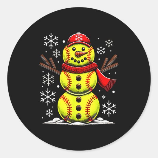 Christmas Softball Snowman Girls, Softball Christm Runder Aufkleber (Vorderseite)