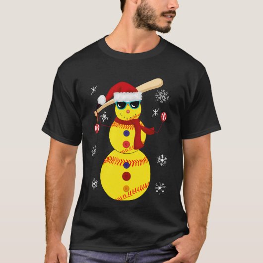 Christmas Softball Snowman Santa Hat Gift T-Shirt (Vorderseite)