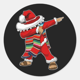 Christmas Sombrero Dabbing Mexican Serape Poncho S Runder Aufkleber