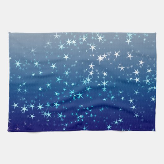 Christmas Sparkles Stars Blue Sky Geschirrtuch (Horizontal)