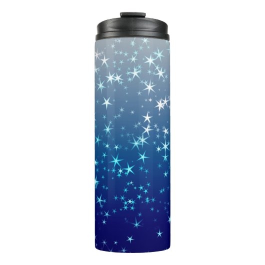 Christmas Sparkles Stars Blue Sky Thermosbecher (Vorderseite)