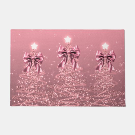 Christmas Sparkling Trees Blush Pink Faux Bow Fußmatte (Vorderseite)