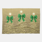 Christmas Sparkling Trees Gold Faux Green Bow Geschirrtuch (Horizontal)