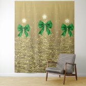 Christmas Sparkling Trees Gold Faux Green Bow Wandteppich (Beispiel)