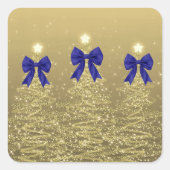 Christmas Sparkling Trees Gold Faux Navy Bow  Quadratischer Aufkleber (Vorderseite)