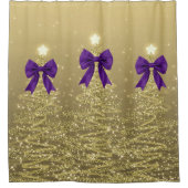 Christmas Sparkling Trees Gold Faux Purple Bow  Duschvorhang (Vorderseite)