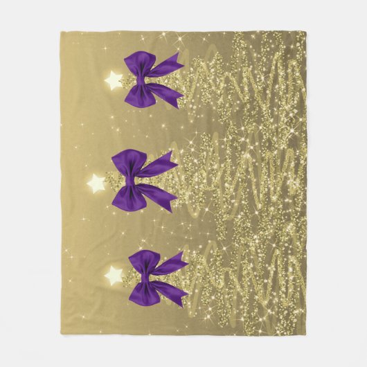 Christmas Sparkling Trees Gold Faux Purple Bow Fleecedecke (Vorderseite)