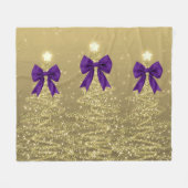 Christmas Sparkling Trees Gold Faux Purple Bow  Fleecedecke (Vorderseite (Horizontal))