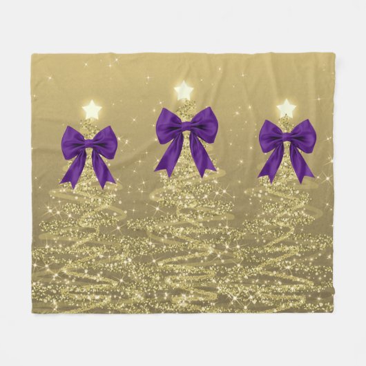 Christmas Sparkling Trees Gold Faux Purple Bow  Fleecedecke (Vorderseite (Horizontal))