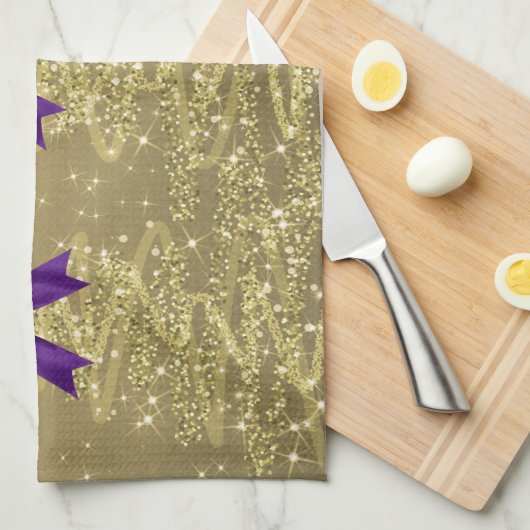 Christmas Sparkling Trees Gold Faux Purple Bow  Geschirrtuch (Viertel Falte)