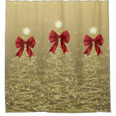 Christmas Sparkling Trees Gold Faux Red Bow  Duschvorhang (Vorderseite)