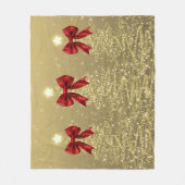 Christmas Sparkling Trees Gold Faux Red Bow Fleecedecke (Vorderseite)