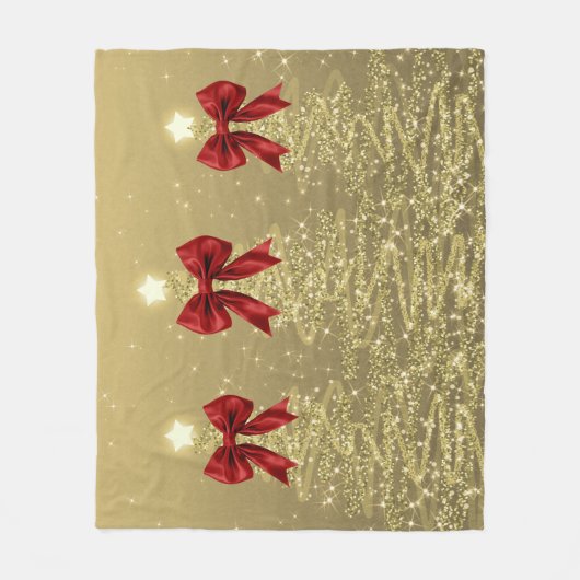Christmas Sparkling Trees Gold Faux Red Bow  Fleecedecke (Vorderseite)