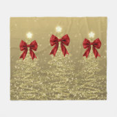 Christmas Sparkling Trees Gold Faux Red Bow Fleecedecke (Vorderseite (Horizontal))