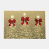 Christmas Sparkling Trees Gold Faux Red Bow  Fußmatte (Vorderseite)