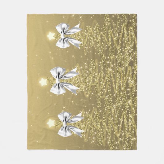 Christmas Sparkling Trees Gold Faux Silver Bow Fleecedecke (Vorderseite)
