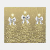 Christmas Sparkling Trees Gold Faux Silver Bow Fleecedecke (Vorderseite (Horizontal))