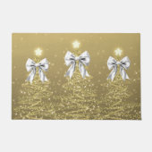 Christmas Sparkling Trees Gold Faux Silver Bow Fußmatte (Vorderseite)