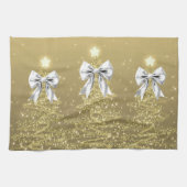 Christmas Sparkling Trees Gold Faux Silver Bow Geschirrtuch (Horizontal)