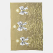 Christmas Sparkling Trees Gold Faux Silver Bow Geschirrtuch (Vertikal)
