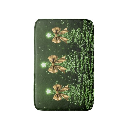 Christmas Sparkling Trees Green Faux Gold Bow Badematte (Vorderseite Vertikal)