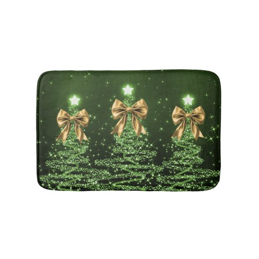 Christmas Sparkling Trees Green Faux Gold Bow Badematte (Vorderseite)