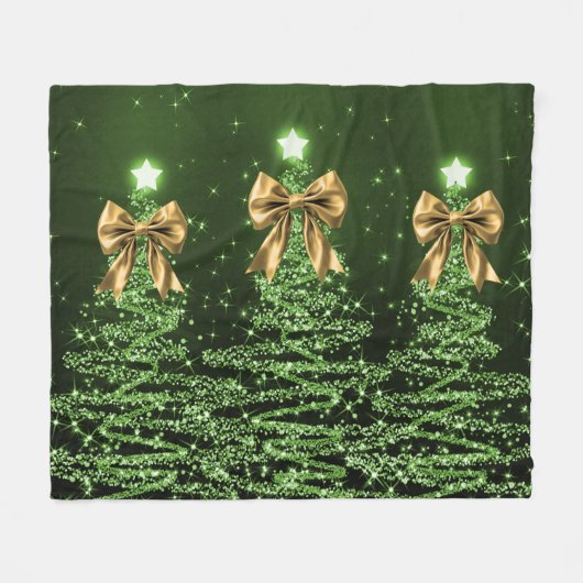 Christmas Sparkling Trees Green Faux Gold Bow Fleecedecke (Vorderseite (Horizontal))