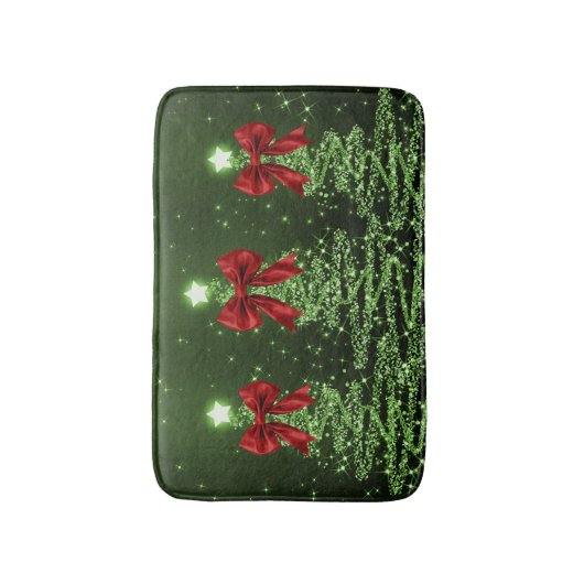 Christmas Sparkling Trees Green Faux Red Bow Badematte (Vorderseite Vertikal)