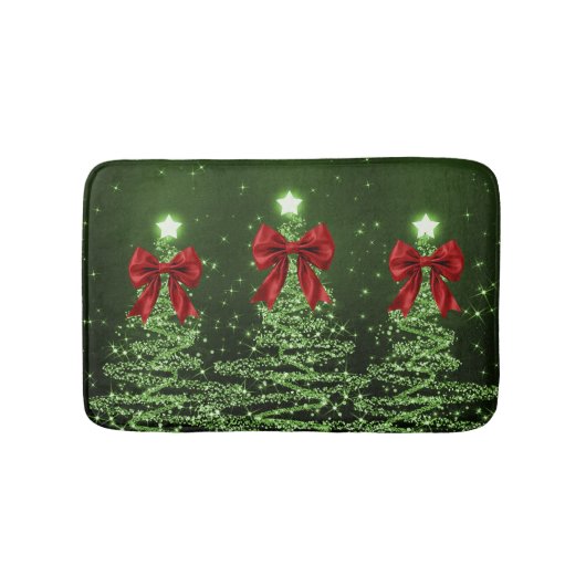 Christmas Sparkling Trees Green Faux Red Bow Badematte (Vorderseite)