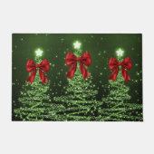 Christmas Sparkling Trees Green Faux Red Bow Fußmatte (Vorderseite)