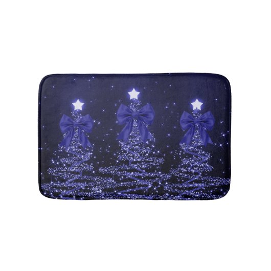 Christmas Sparkling Trees Navy Blue Faux Bow Badematte (Vorderseite)