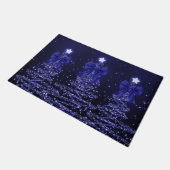 Christmas Sparkling Trees Navy Blue Faux Bow Fußmatte (Schrägansicht)