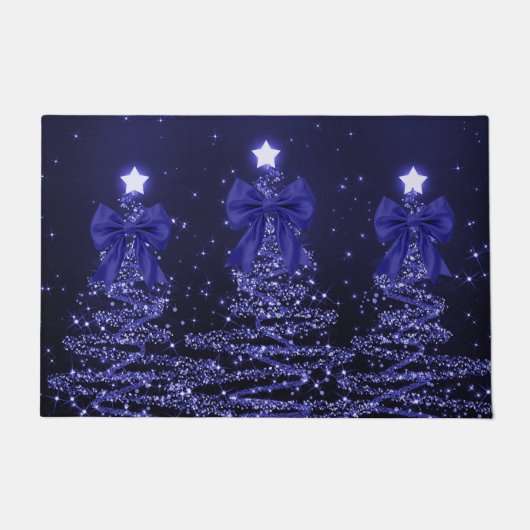 Christmas Sparkling Trees Navy Blue Faux Bow Fußmatte (Vorderseite)