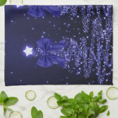 Christmas Sparkling Trees Navy Blue Faux Bow Geschirrtuch (Gefaltet)