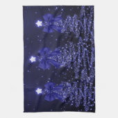 Christmas Sparkling Trees Navy Blue Faux Bow Geschirrtuch (Vertikal)