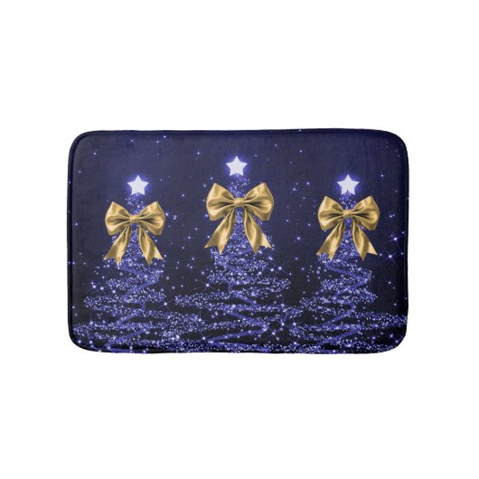 Christmas Sparkling Trees Navy Blue Faux Gold Bow Badematte (Vorderseite)