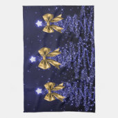 Christmas Sparkling Trees Navy Blue Faux Gold Bow Geschirrtuch (Vertikal)