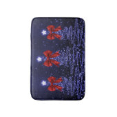 Christmas Sparkling Trees Navy Blue Faux Red Bow  Badematte (Vorderseite Vertikal)