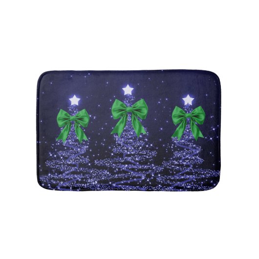 Christmas Sparkling Trees Navy Blue Green Bow Badematte (Vorderseite)