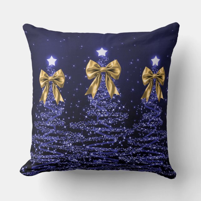 Christmas Sparkling Trees Navy Faux Gold Bow  Kissen (Vorderseite)