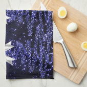 Christmas Sparkling Trees Navy Faux Silver Bow Geschirrtuch (Viertel Falte)