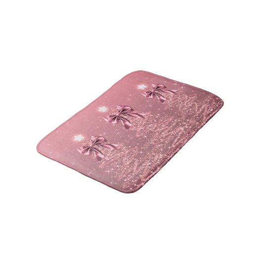 Christmas Sparkling Trees Pink Blush Faux Bow  Badematte (Schrägansicht)