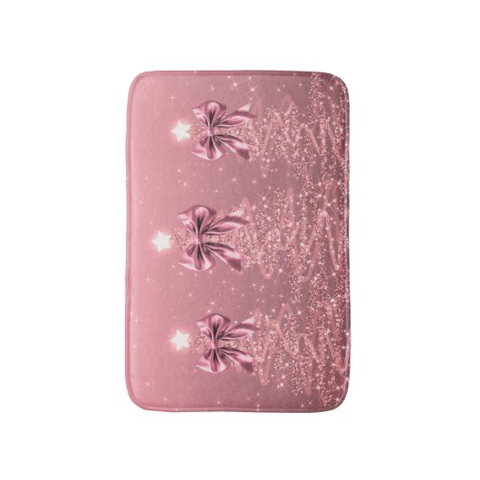 Christmas Sparkling Trees Pink Blush Faux Bow Badematte (Vorderseite Vertikal)