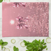 Christmas Sparkling Trees Pink Blush Faux Bow Geschirrtuch (Gefaltet)