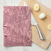 Christmas Sparkling Trees Pink Blush Faux Bow  Geschirrtuch (Viertel Falte)