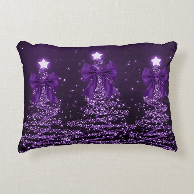 Christmas Sparkling Trees Purple Faux Bow  Dekokissen (Vorderseite)