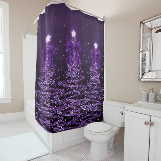 Christmas Sparkling Trees Purple Faux Bow Duschvorhang (Beispiel)