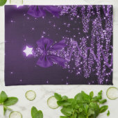 Christmas Sparkling Trees Purple Faux Bow Geschirrtuch (Gefaltet)