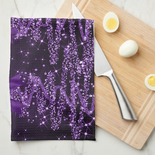 Christmas Sparkling Trees Purple Faux Bow  Geschirrtuch (Viertel Falte)