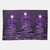 Christmas Sparkling Trees Purple Faux Bow  Geschirrtuch (Horizontal)
